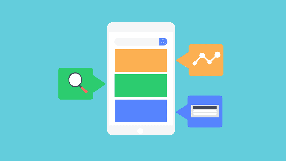 SEO concept on mobile with search and analytics
