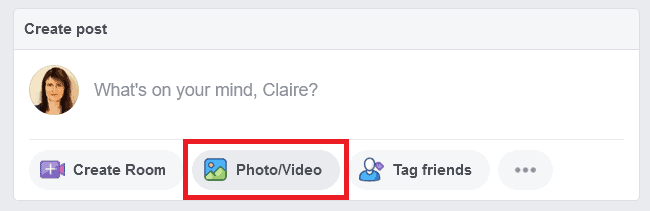 Facebook add photo or video to a new post