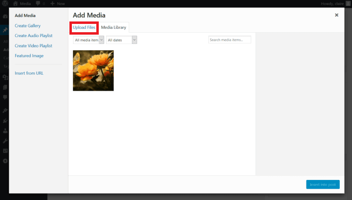 Select Upload Files to reach the file uploader