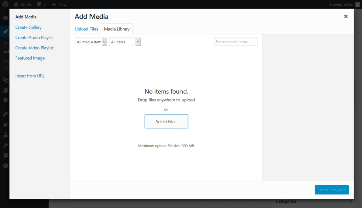 Add Media - An empty media library