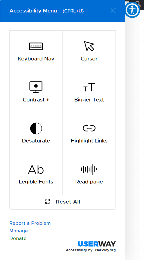 The open UserWay Accessibility Menu 