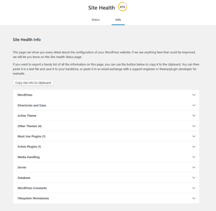 Site Health Info