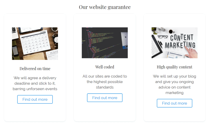 The Feature Block by Stackable showing different services, in Chosen theme