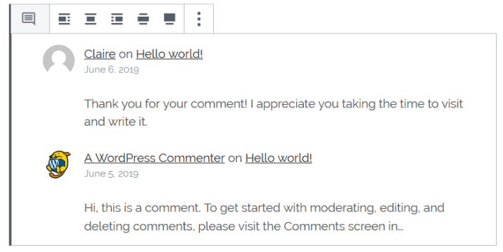 Latest Comments block in the Chosen theme