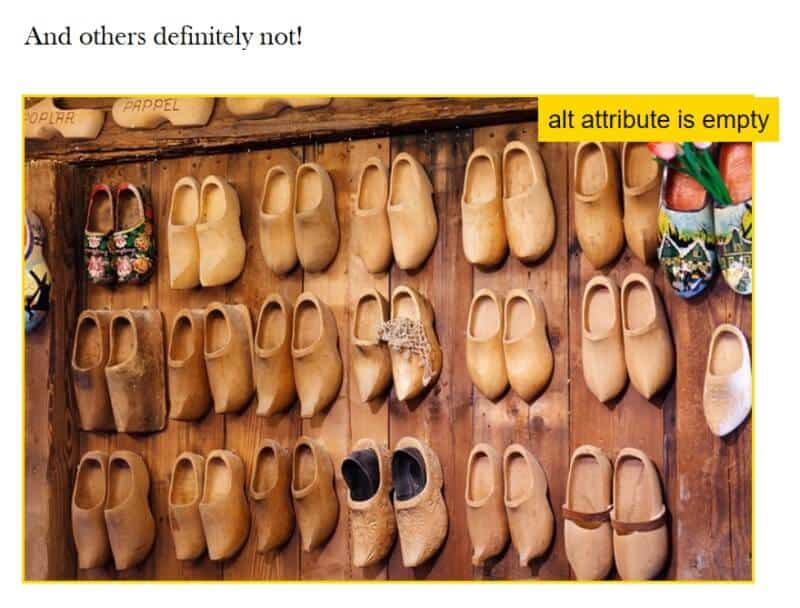 And others definitely not - pairs of wooden clogs on a wall, missing alt text