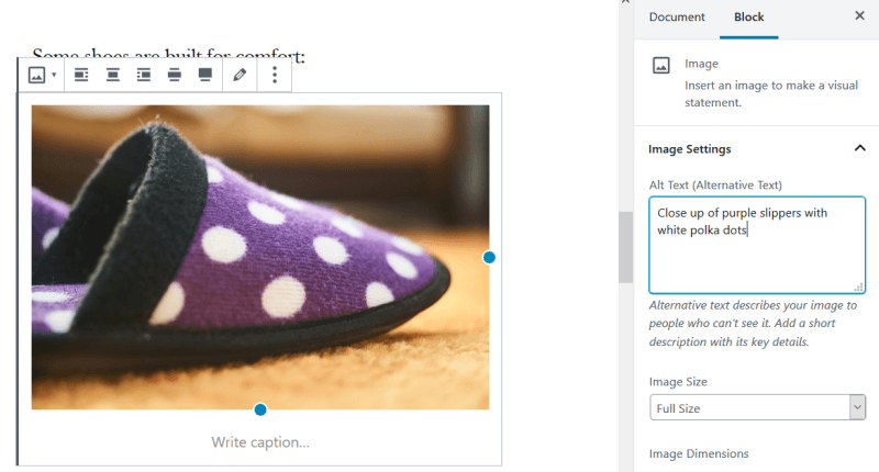 Enter alt text in the Block Editor