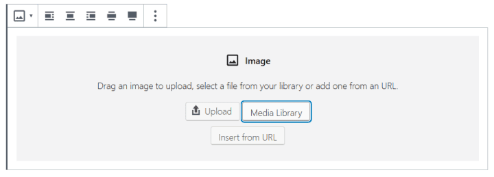 An image block with Media Library button highlighted