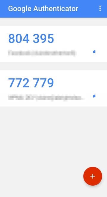 The Google Authenticator app showing codes