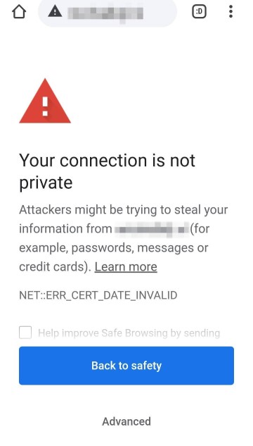 Your connection is not private as the SSL certificate is invalid