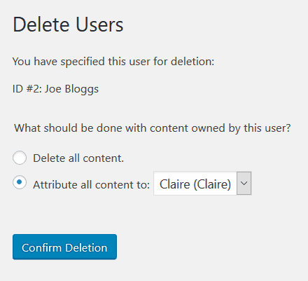 Delete a user and attribute content to another user