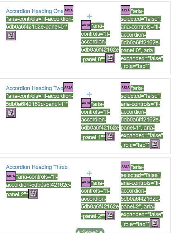 Beaver Builder accordion analyzed by WAVE