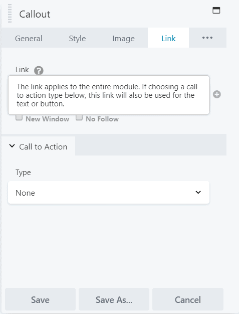 The link in a Callout module applies to the whole module