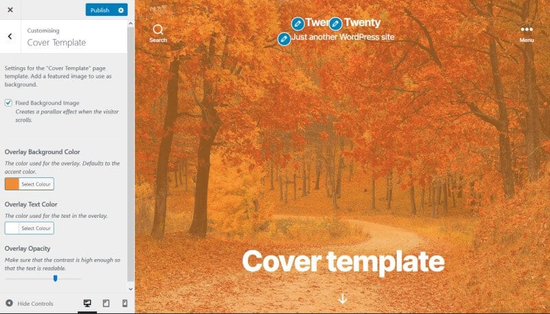 Cover template with background image, orange overlay and 60% opacity