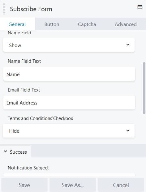 Subscribe form module controls