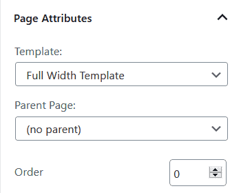 Page Attributes section Full Width Template