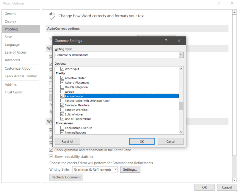 Word Grammar Settings 