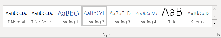 Word Styles panel with Heading 2 selected