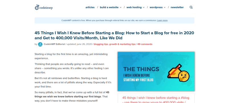 45 Things I Wish I Knew Before Starting a Blog by CodeinWP