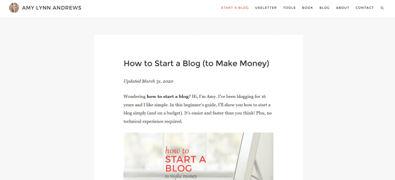 Amy Lynn Andrews' beginners guide on starting a blog to make money