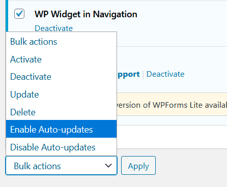 Bulk actions Enable Auto-updates