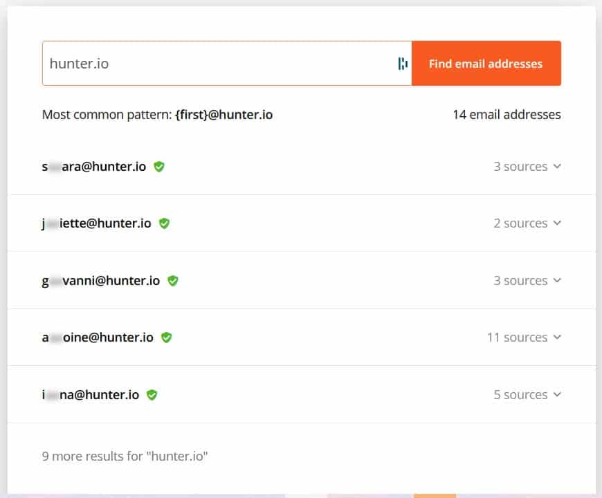 Search for email addresses for hunter.io