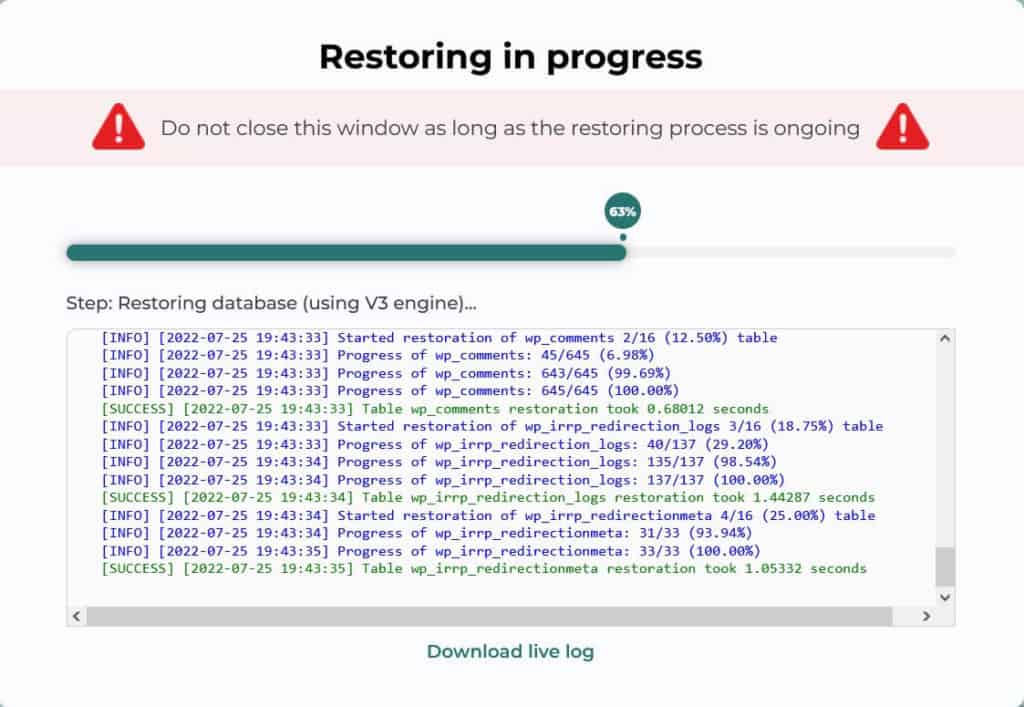 Restoring a backup with the Backup Migration plugin