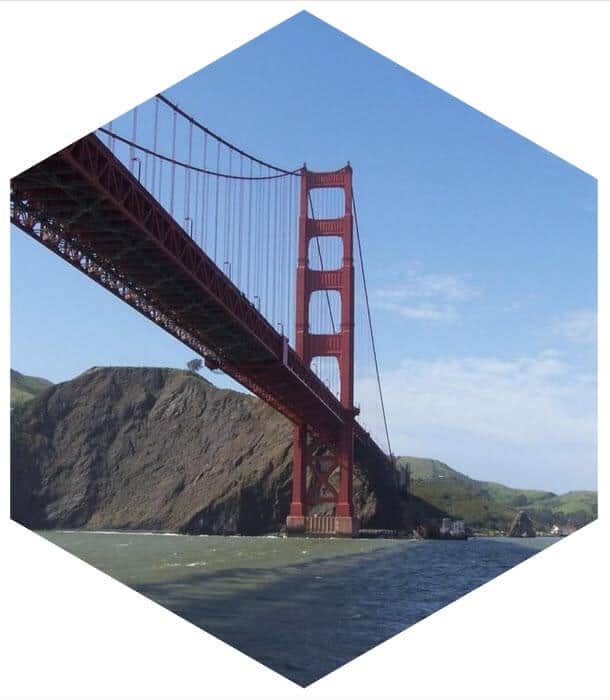 Golden Gate Bridge with a hexagonal mask