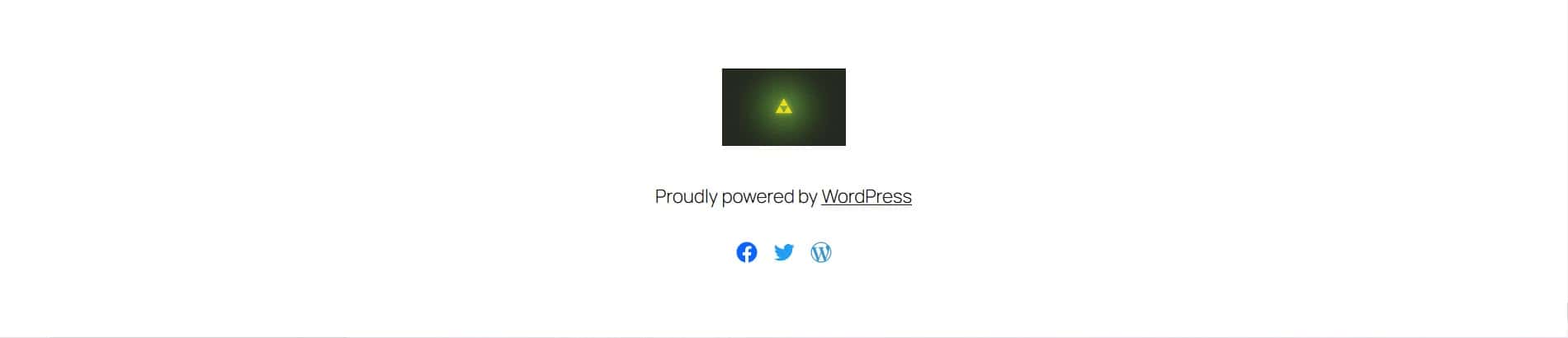 The Centered footer with social links shows the site logo, Proudly powered by WordPress and three social links all centered