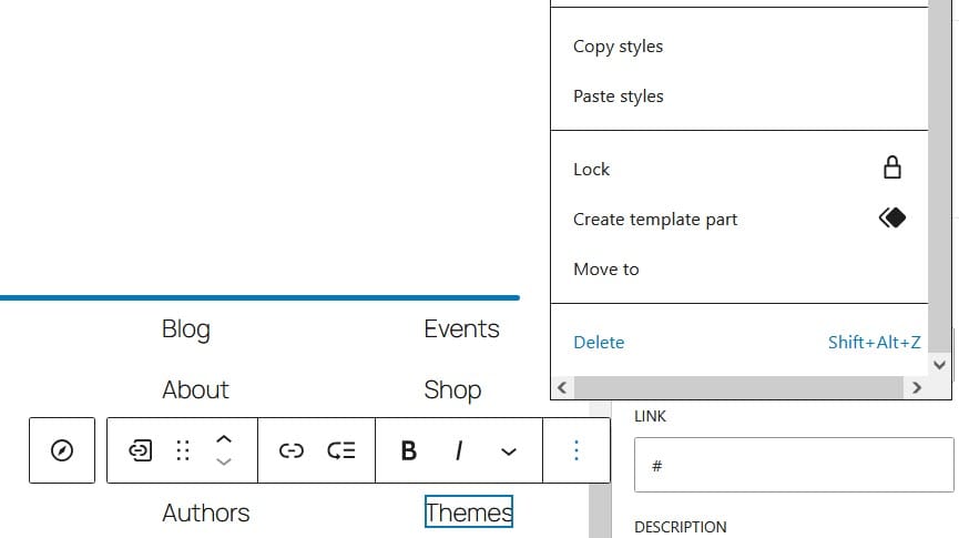 The Delete menu option