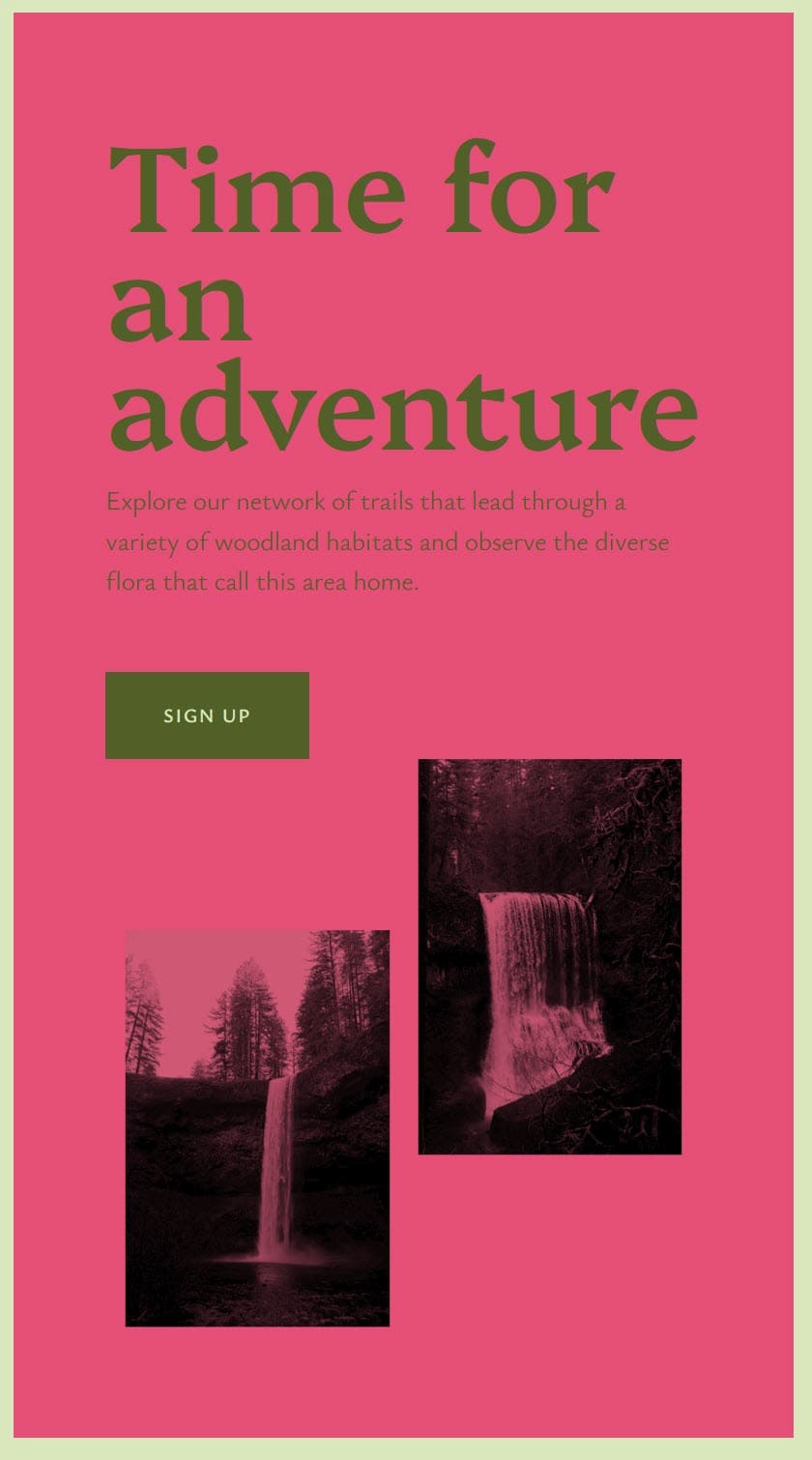 Twenty Twenty-Five Heading, Paragraph, Button with Two Images block with the Afternoon style variation