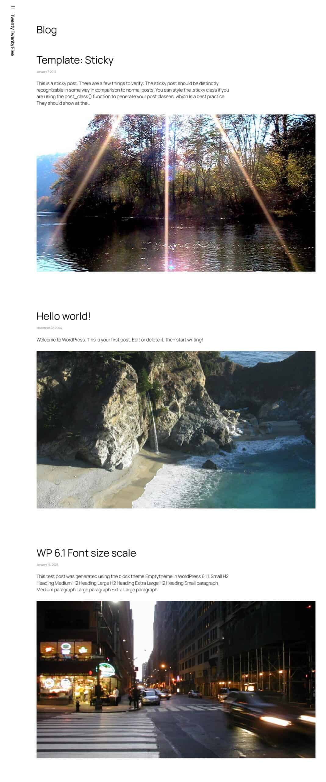 Twenty Twenty-Five Homepage for right-aligned blog (partial)