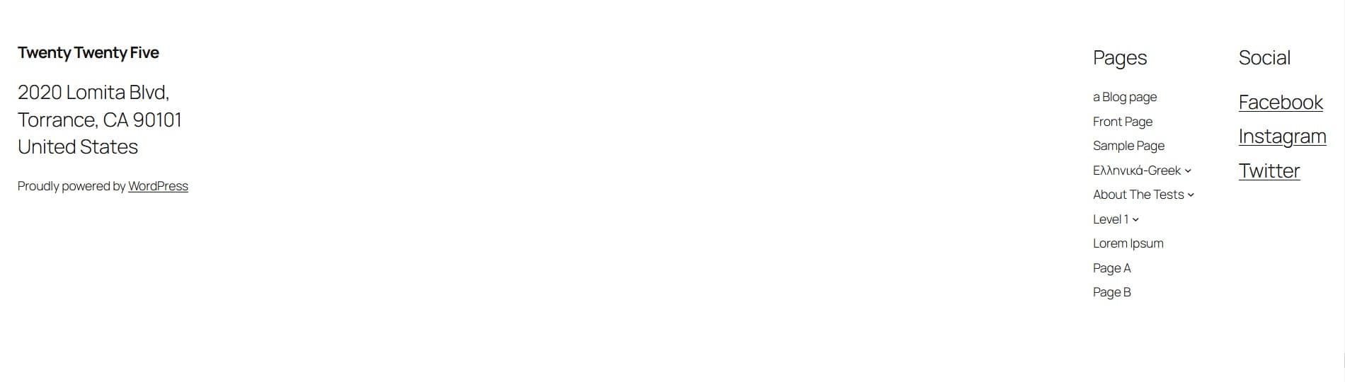 Twenty Twenty-Five Left-aligned footer