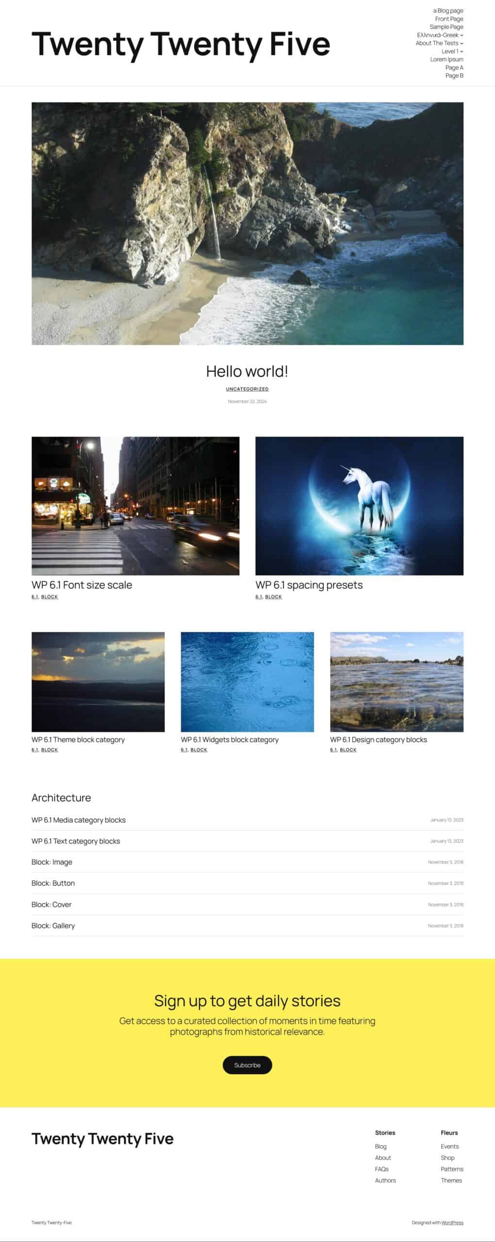 Twenty Twenty-Five News blog with featured posts grid