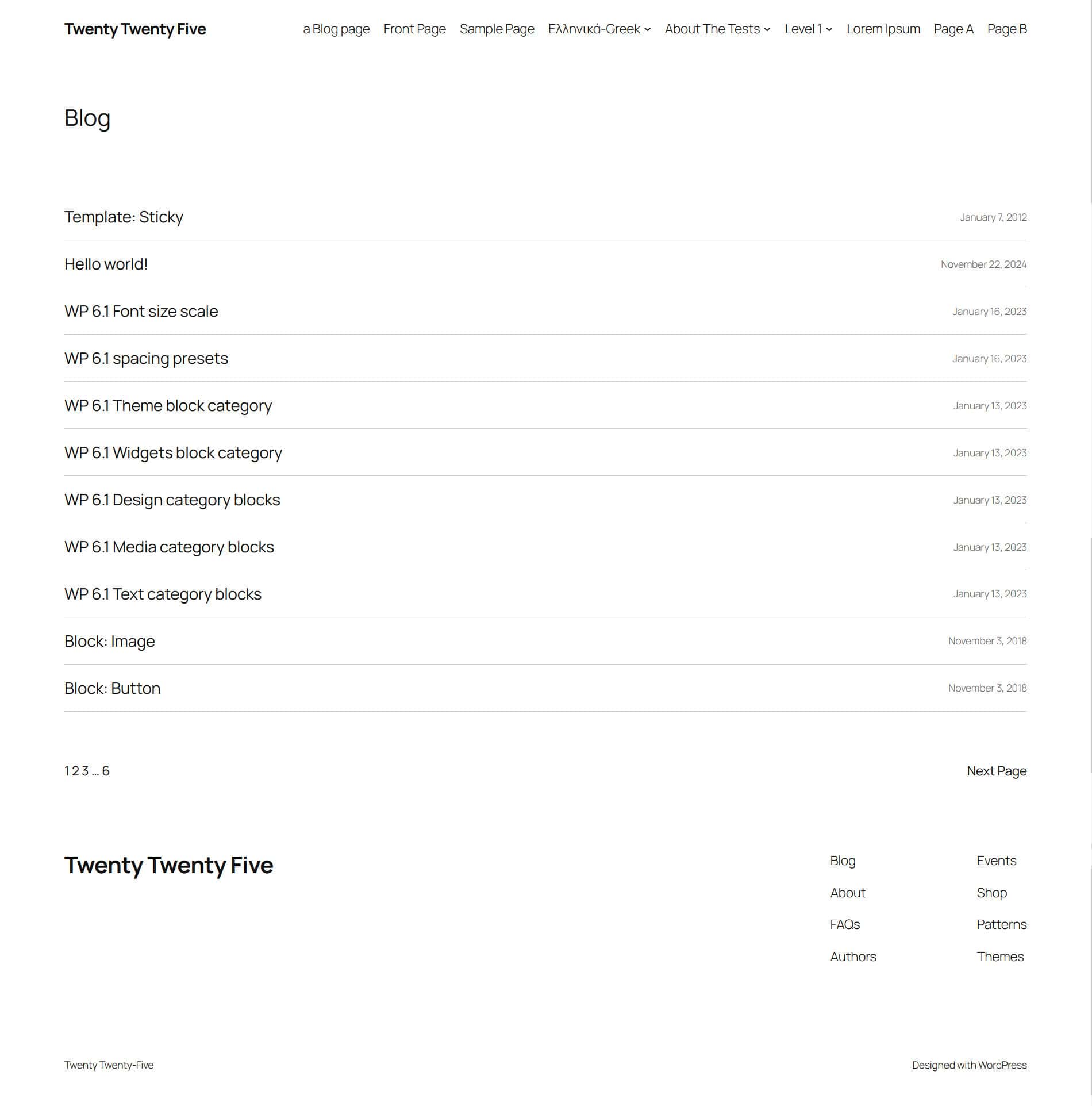 Twenty Twenty-Five Text-only blog, home