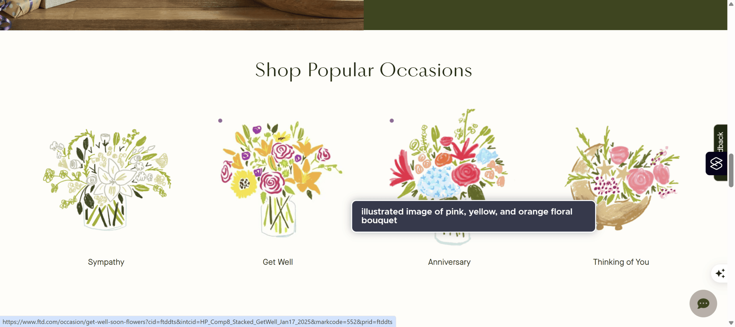 UserWay tooltip - illustrated image of pink, yellow and orange floral bouquet