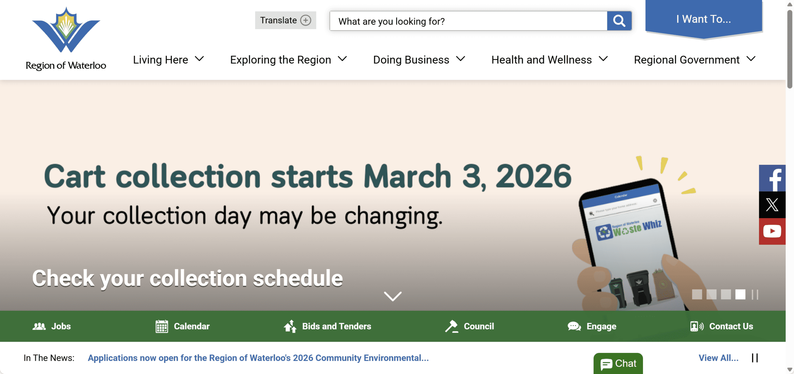 Region of Waterloo home page on Comet - the overlay icon is missing
